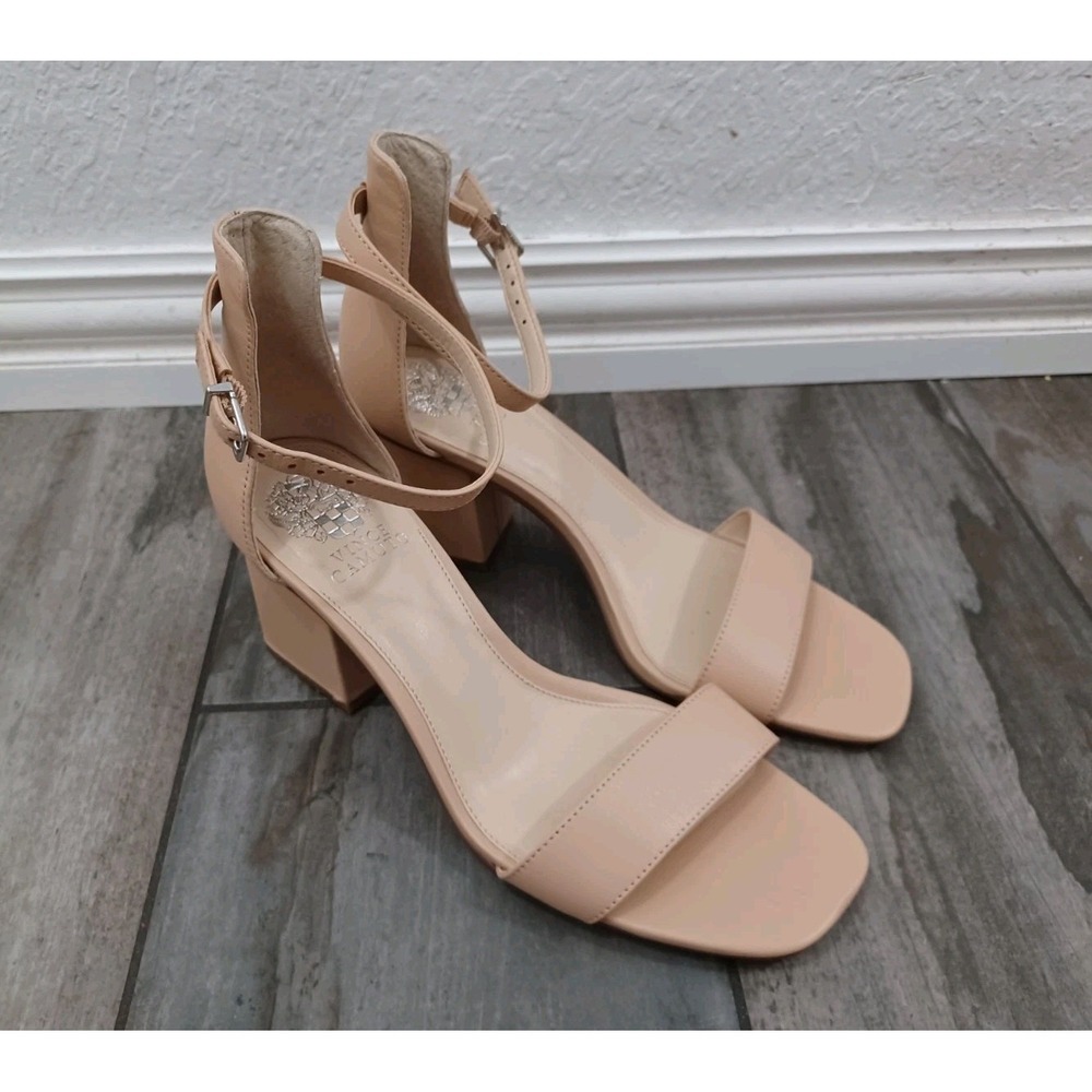 Vince Camuto Margry Ankle Strap Block Heel Sandals Beige Sz 9